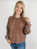 Henley Waffle Knit Top - Chocolate