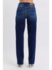 Dark Blue Mid Rise Straight Leg with Fray Hem Jeans