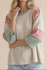 Plus Size Floral Color Block Wavy Rib Top