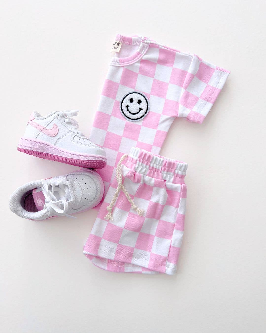 Pink Checkered Tee + Shortie Set