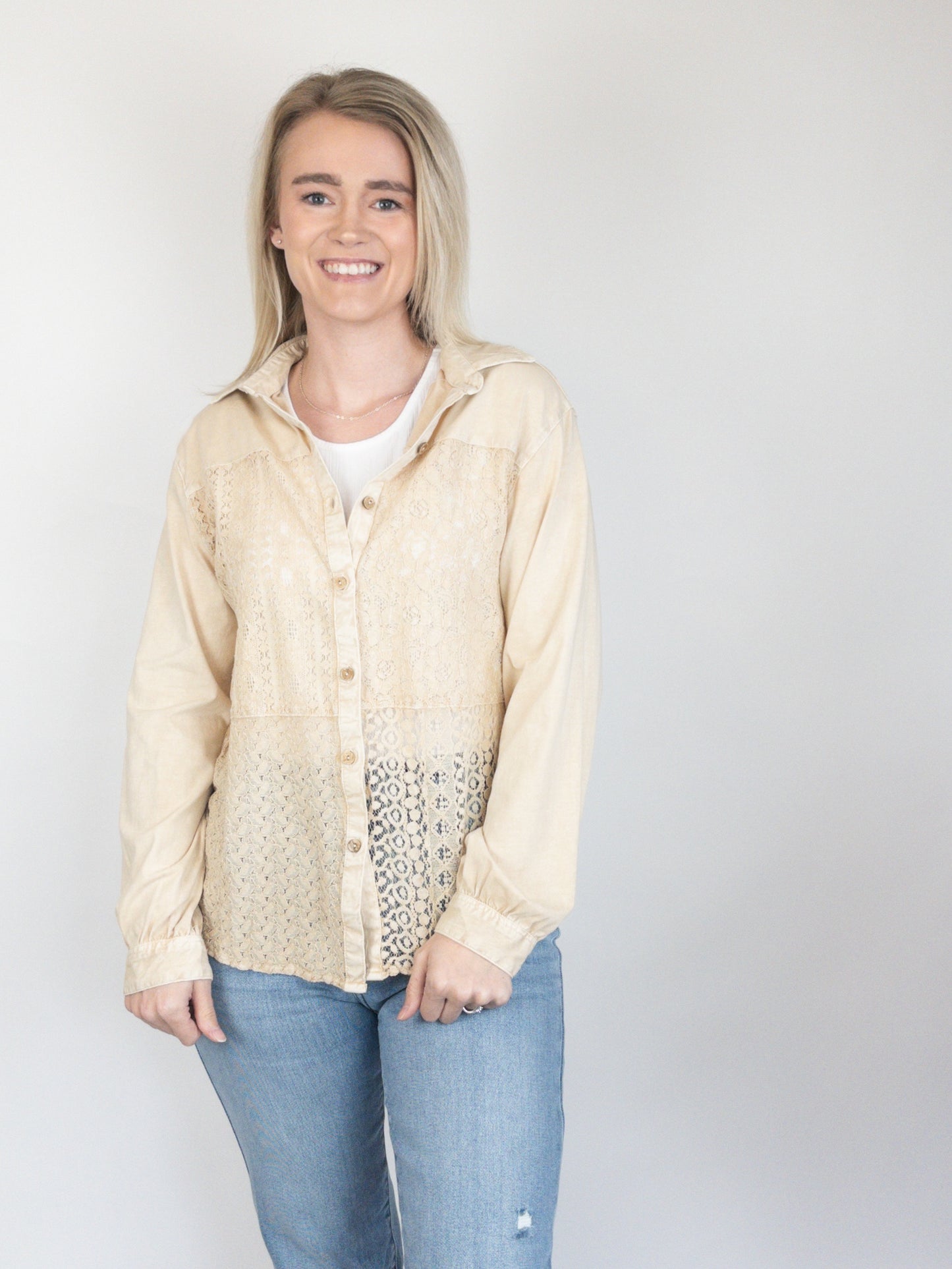 Boho Lace Patchwork Button Down Top