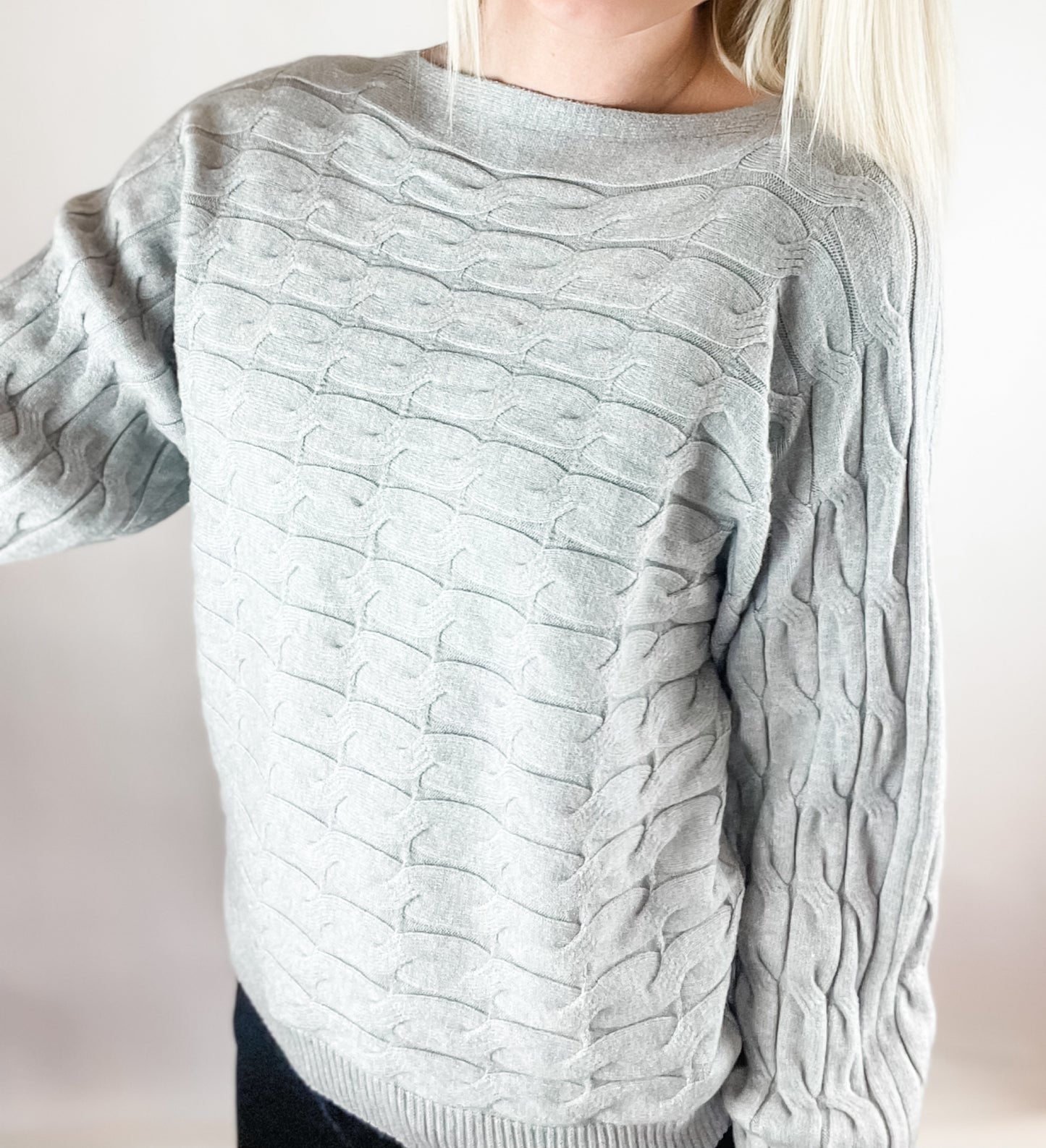 Heather Grey Cable Knit Sweater