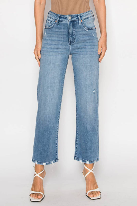 Tummy Control High Rise Straight Leg Jeans - Med Wash