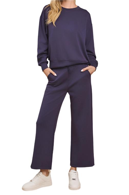 Navy High Rise Cropped Straight Leg Pants