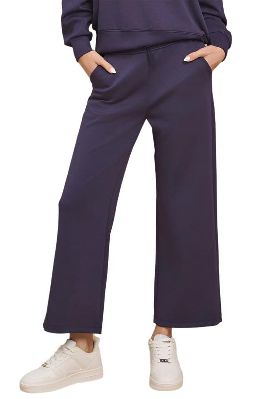 Navy High Rise Cropped Straight Leg Pants