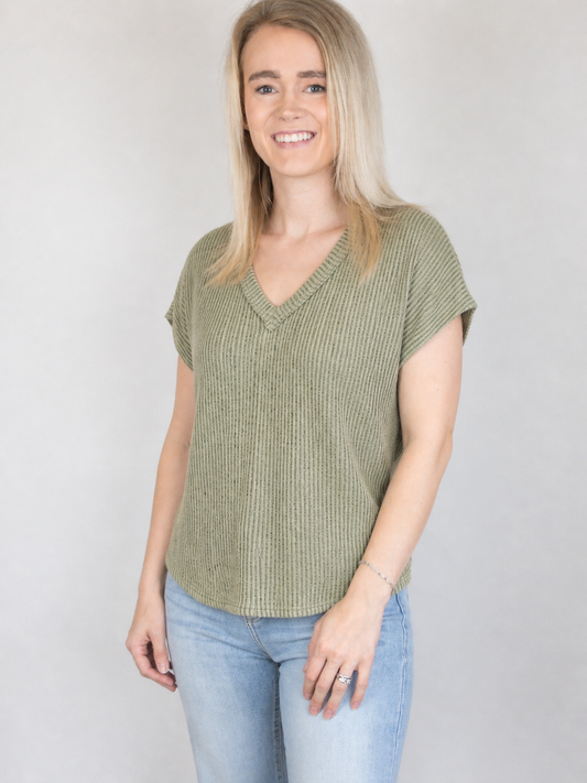 Plus Size Green Ribbed T-Shirt