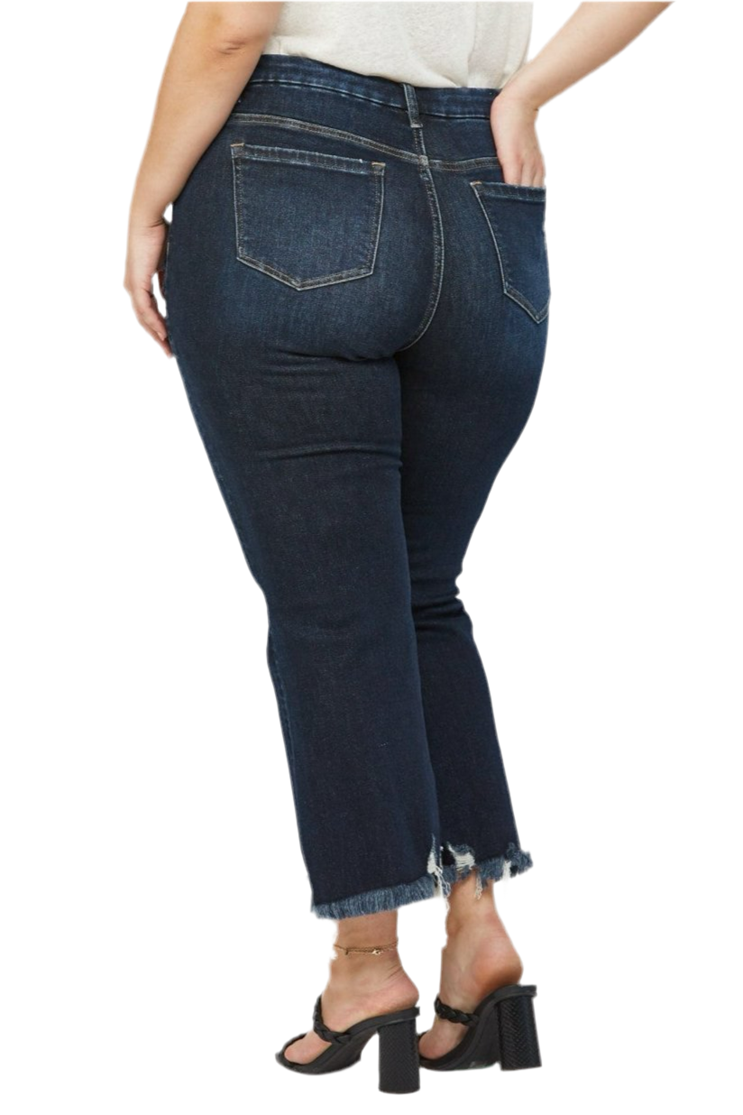 Mica Curvy High Rise Crop Flare Jeans - Dark Wash