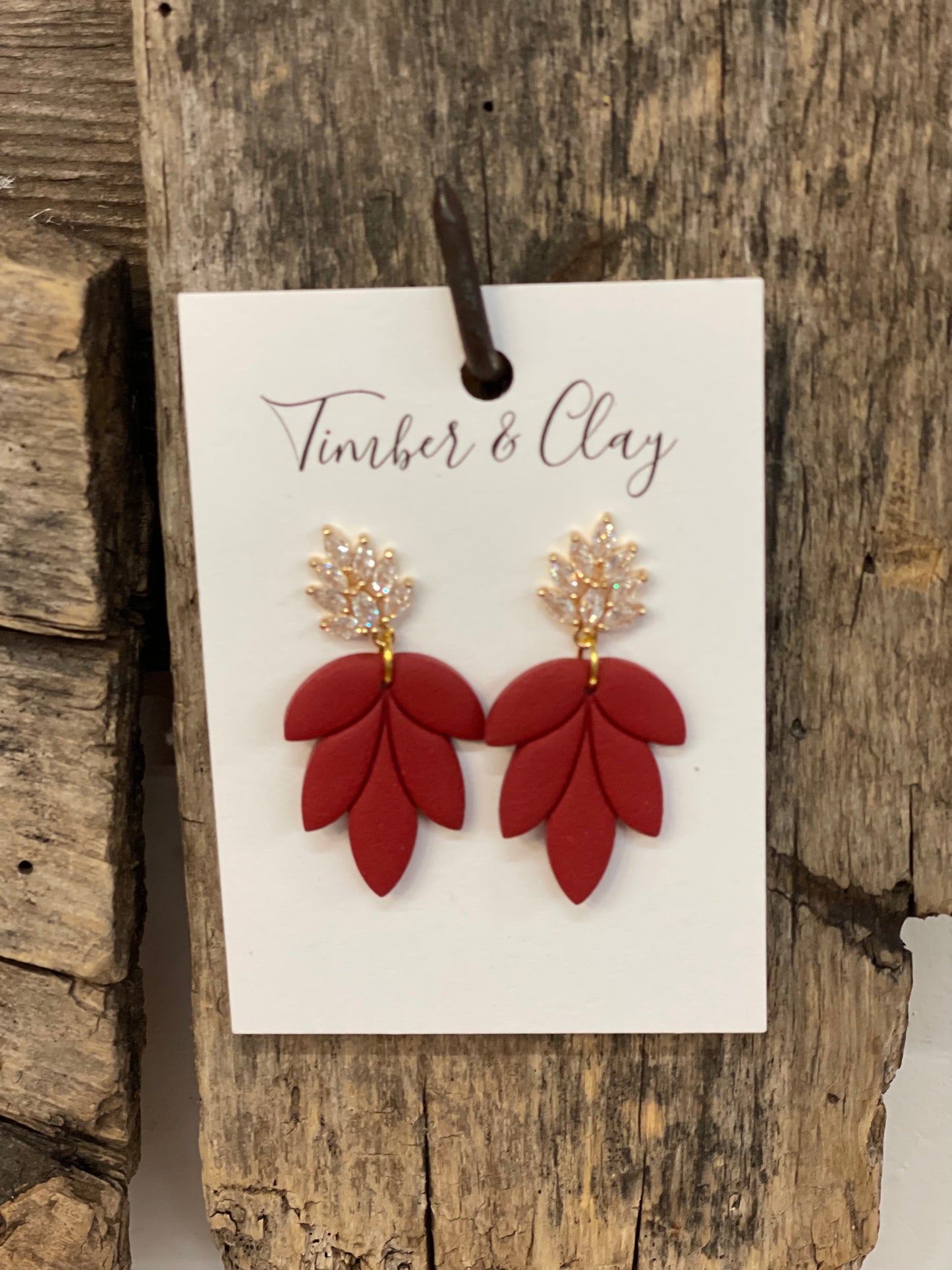 T & C Red Leaf Drop Earrings