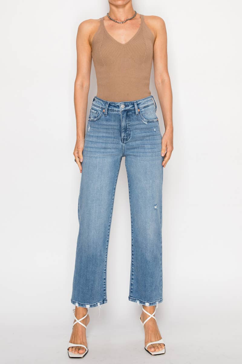 Tummy Control High Rise Straight Leg Jeans - Med Wash