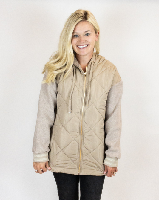 Latte Mixed Sleeve Puffer Jacket