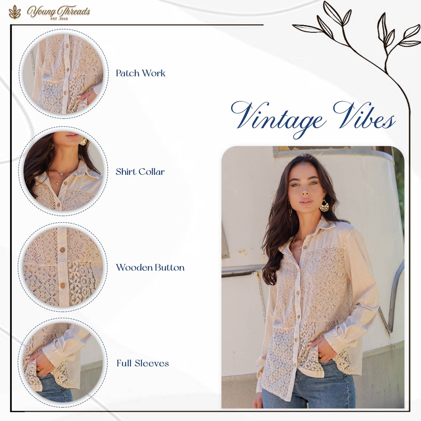 Boho Lace Patchwork Button Down Top