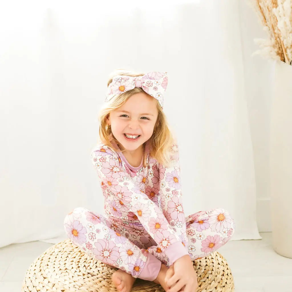 Powerful In Pink Flower Long Sleeve PJ's Bamboo Kids/Toddler Set