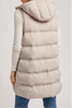 Beige Hooded Zipper Down Long Puffer Vest