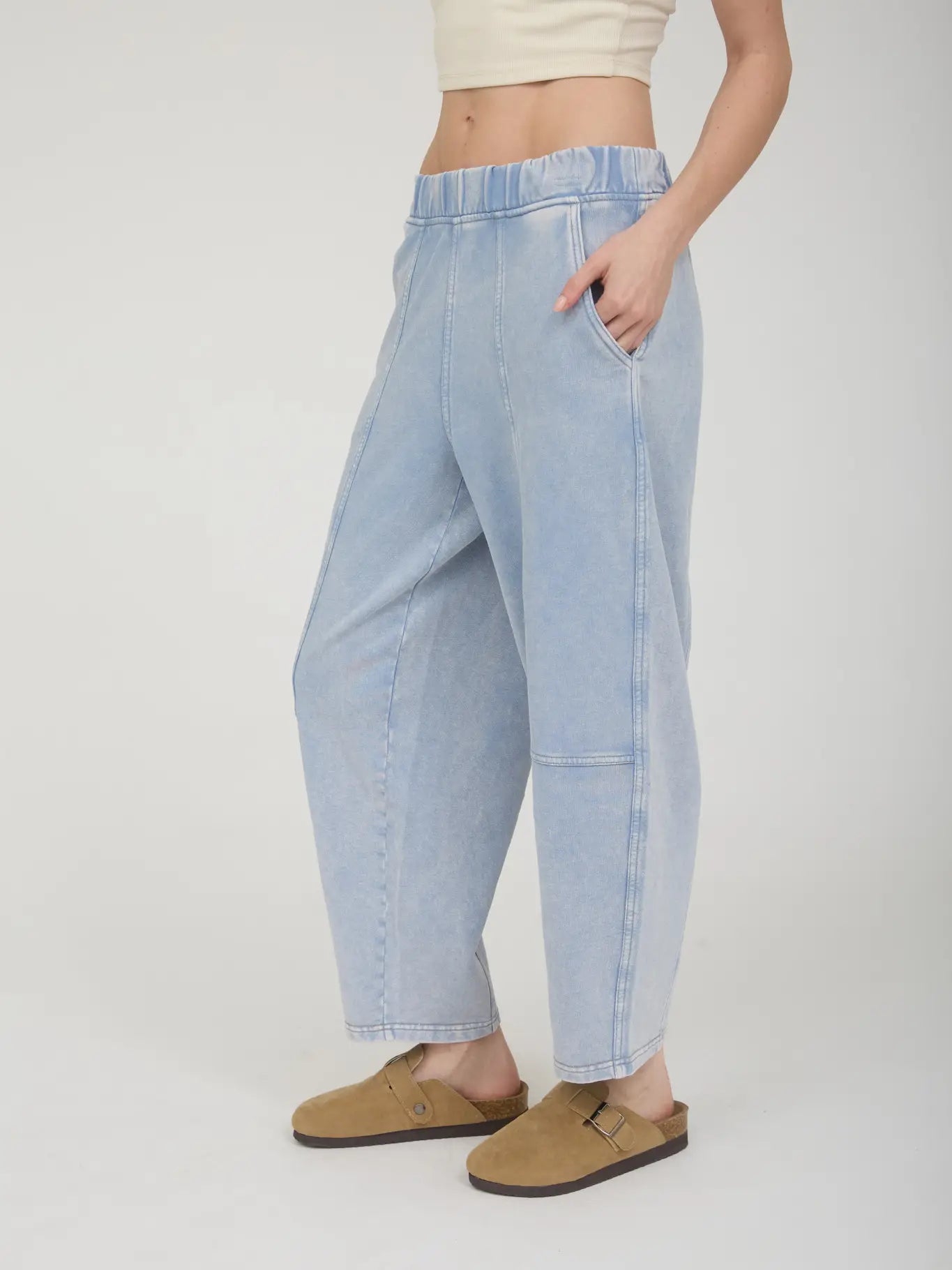 Acid Washed Elastic Waist Knit Joggers