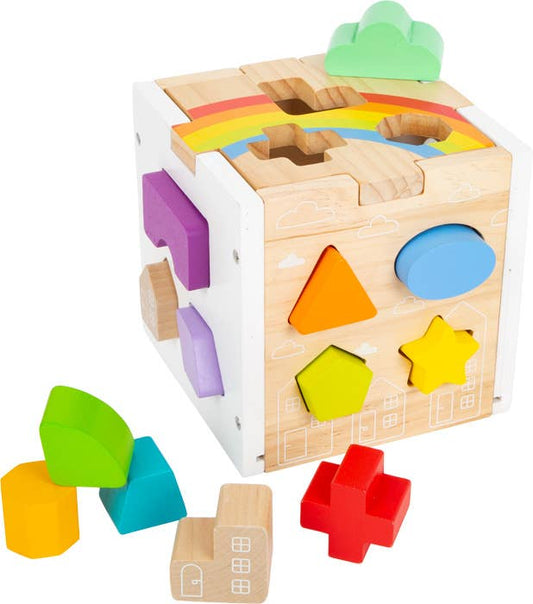 Wooden Toys Rainbow Shape Sorter Cube Playset