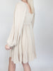 Ecru Textured Square Neck Puff Sleeve Midi Dress