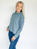 Puckered Knit Drop Shoulder Funnel Neck Top Slateblue