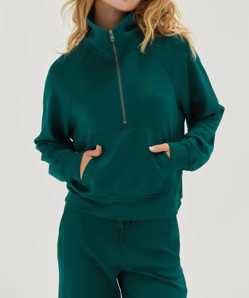 Dark Green Half Zip Collar Sweatshirt