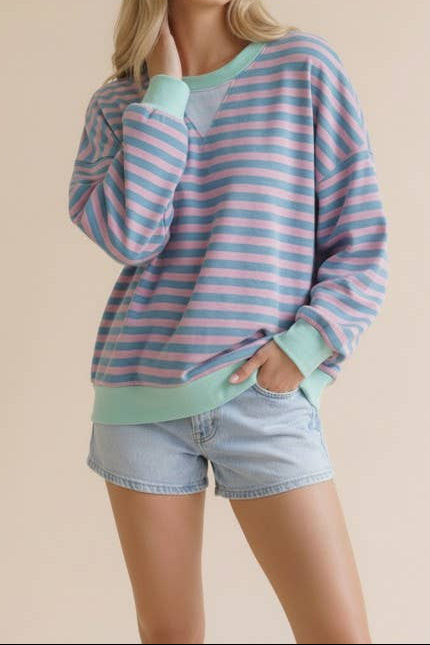 Plus Size Crew Stripe Pullover Top