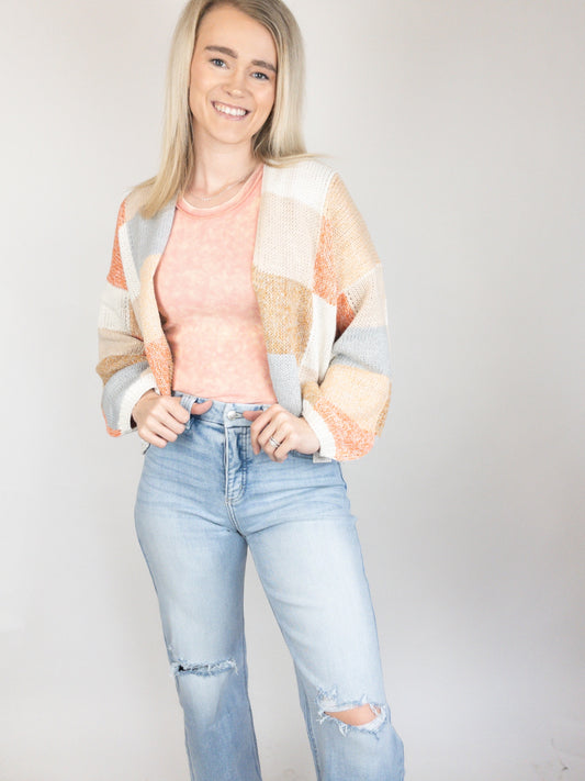 Ivory Orange Mosaic Cardigan