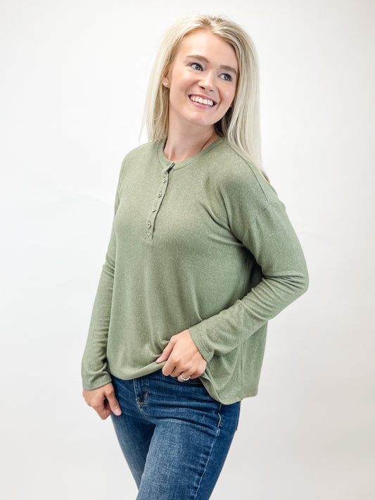 Sage Hacci Longsleeve Henley Top