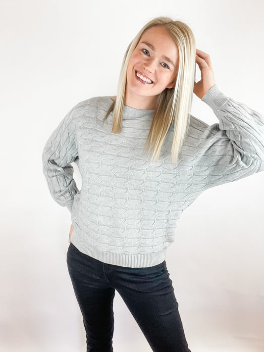 Heather Grey Cable Knit Sweater