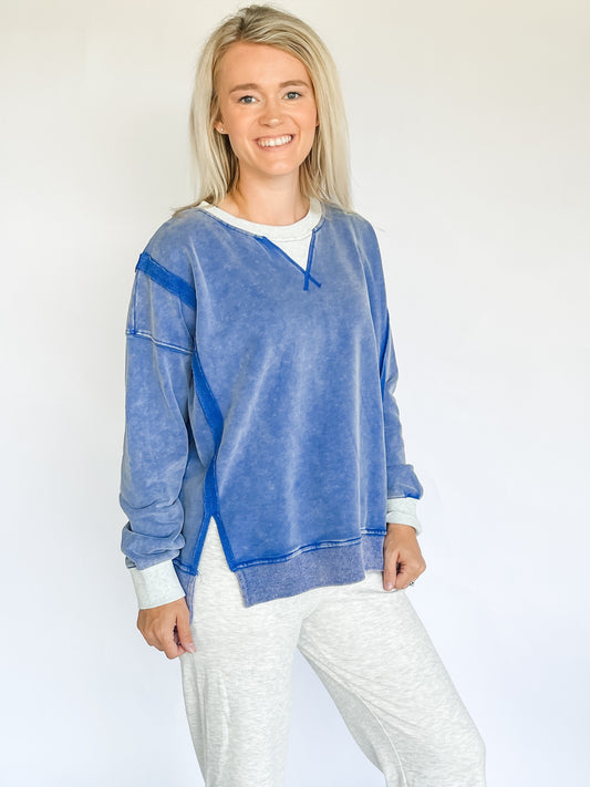 Cobalt Blue Snow Wash Sweatshirt