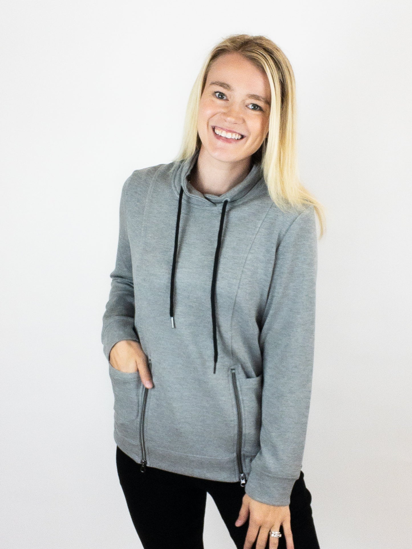 Tribal Funnel Neck Grey Scuba Top