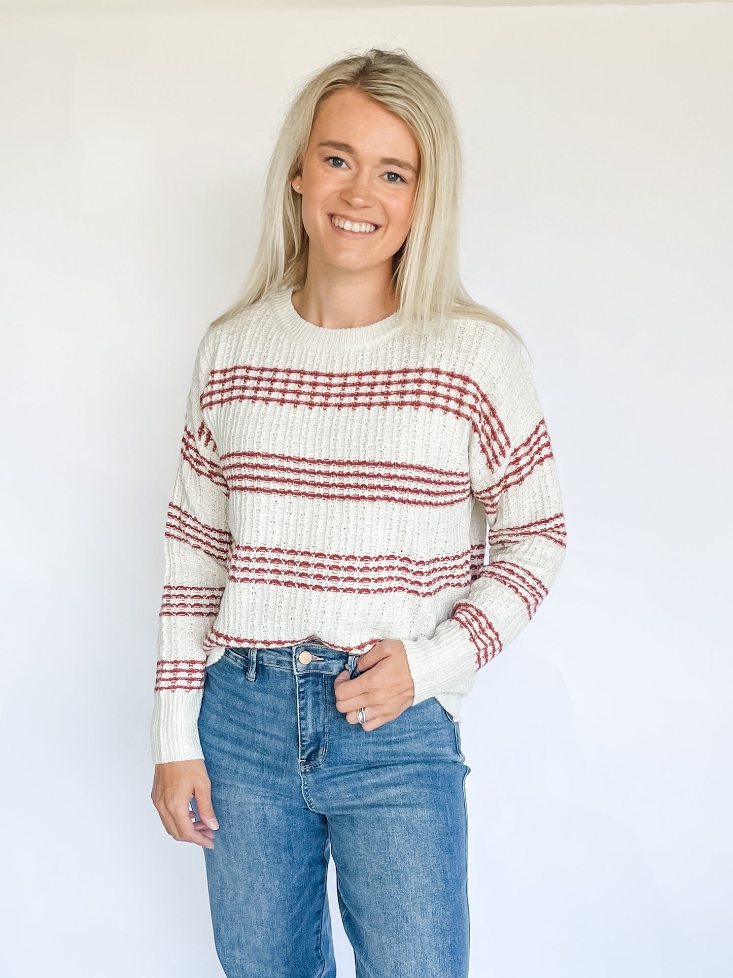 Brick + Cream Stripe Sweater