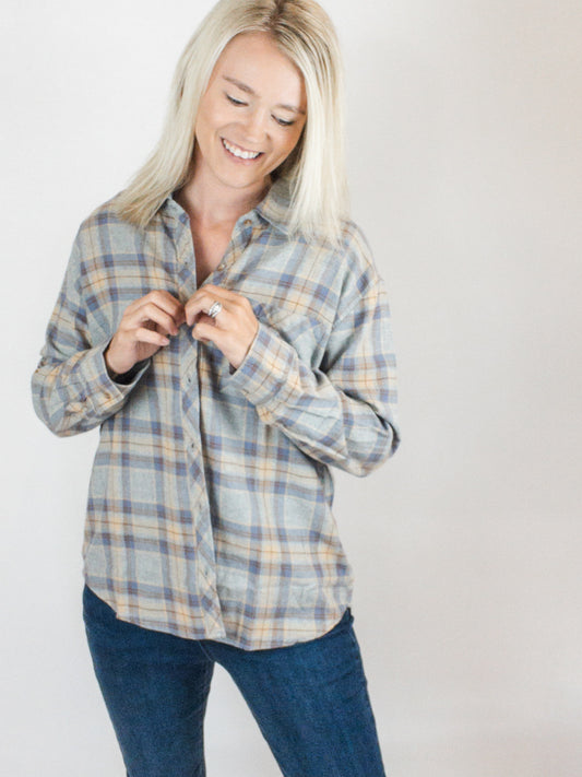 Grey/Blue Plaid Flannel