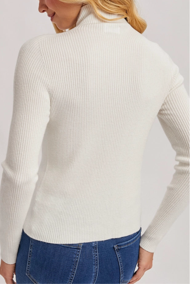 Ivory Wholegarment Mock Neck Ribbed Knit Top