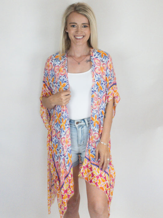Floral Abstract Pattern Summer Kimono Cover Up