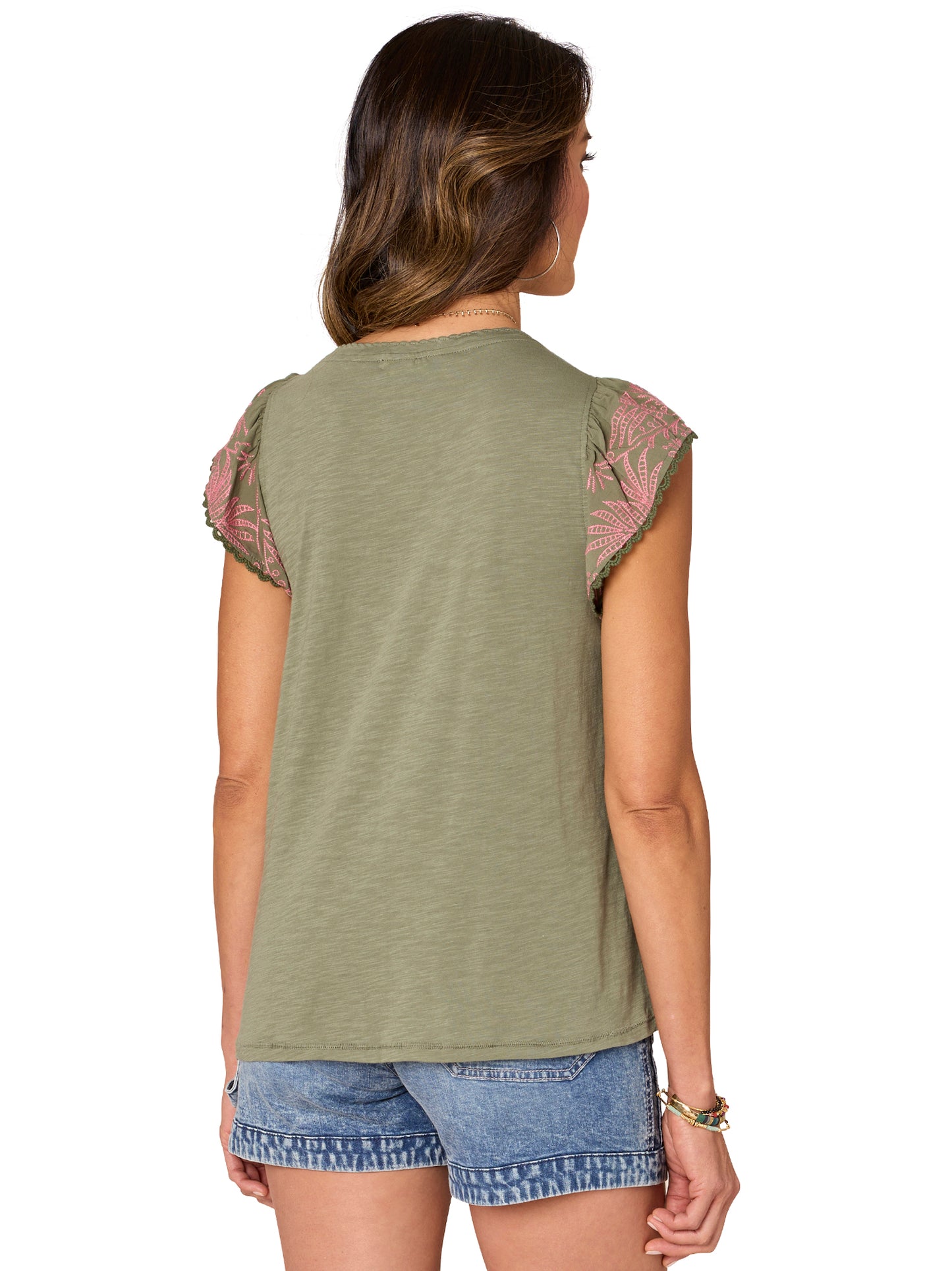 Democracy Olive Flutter Sleeve Top