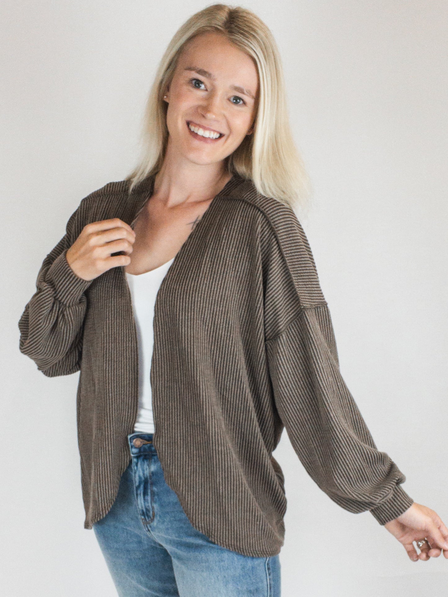 Brown Ribbed Essential Cardigan