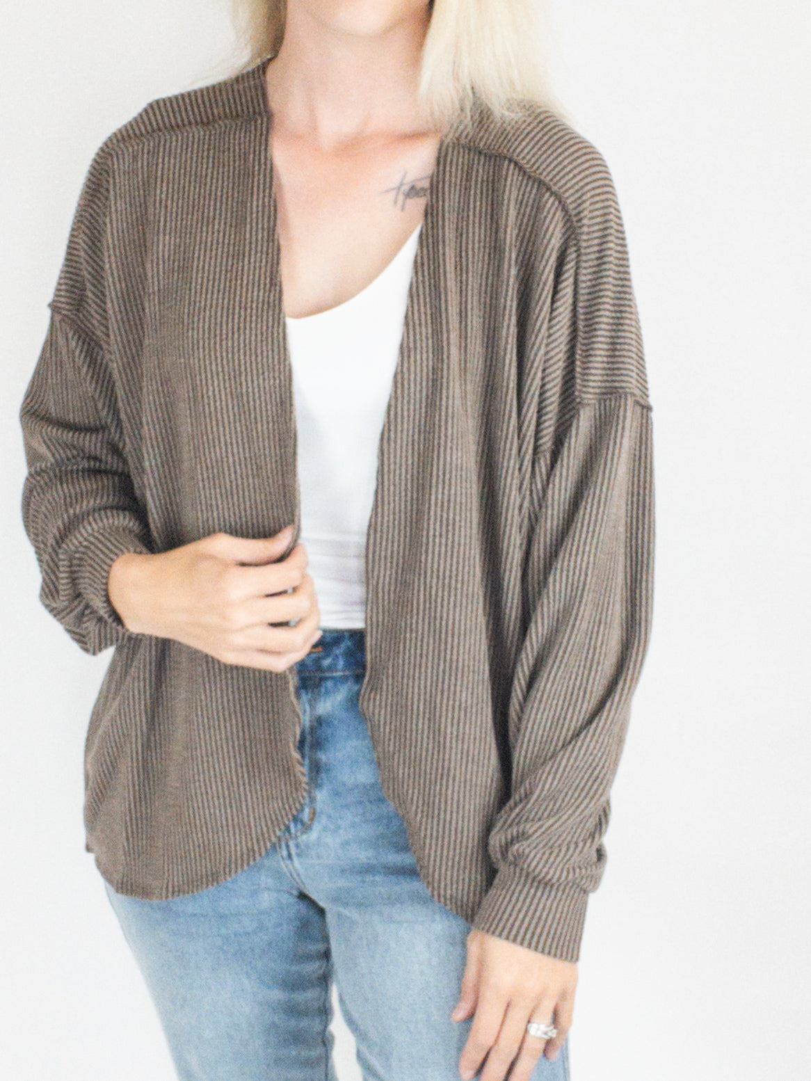 Brown Ribbed Essential Cardigan