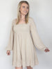 Ecru Textured Square Neck Puff Sleeve Midi Dress