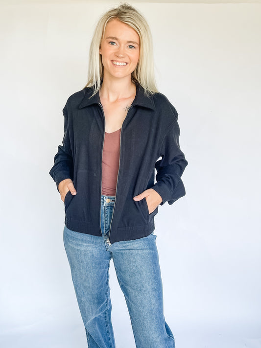 Black Suede Bomber Jacket