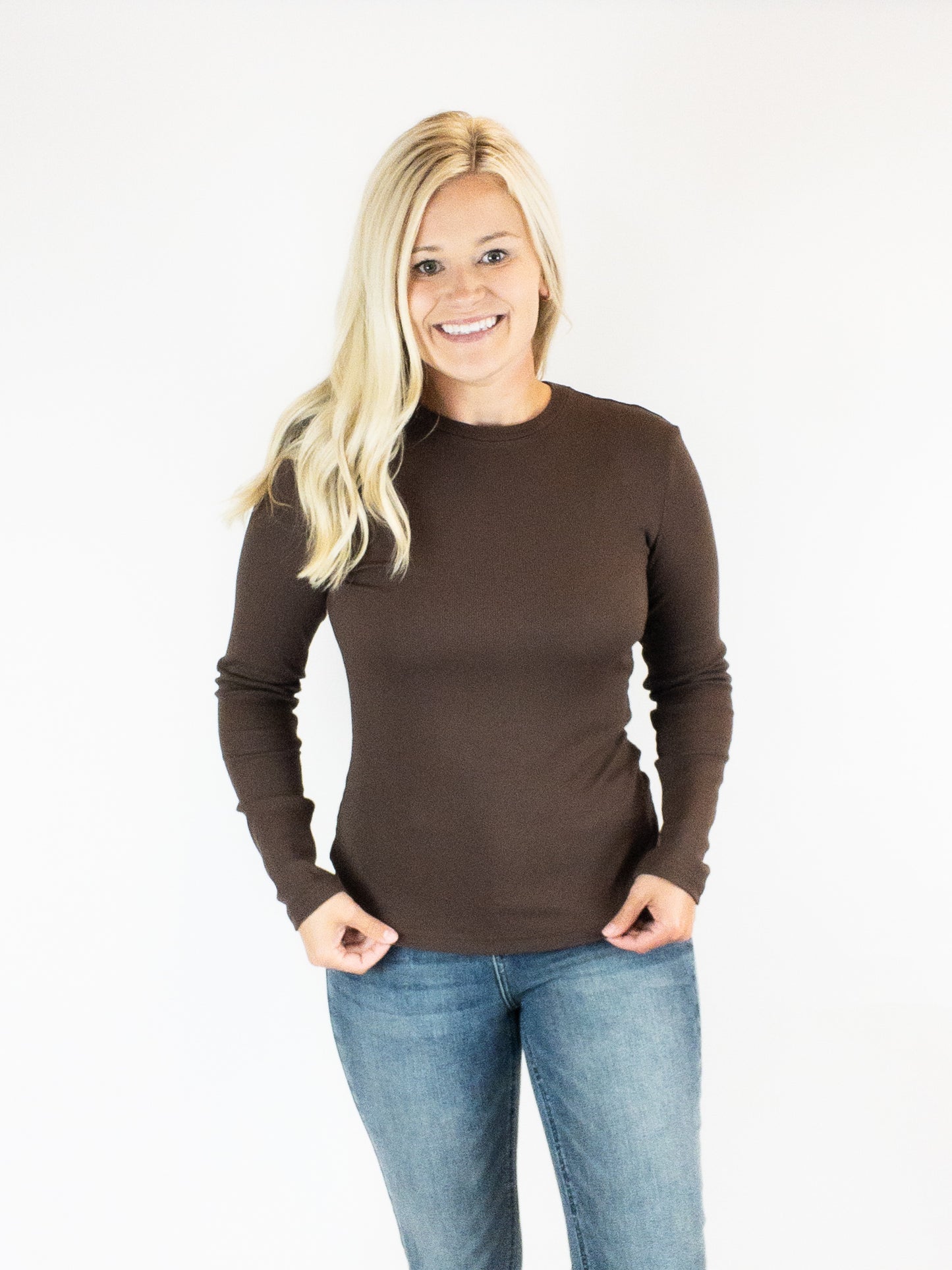 Truffle Brown Rib Long Sleeve Tee