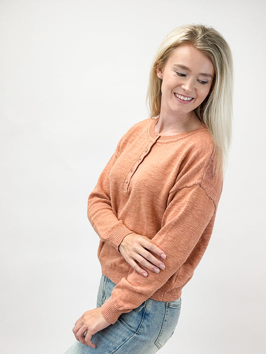 Terracotta Cotton Slub Henley Top