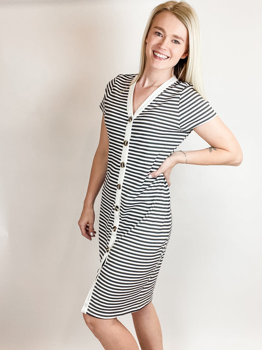 Stripe Midi Button Down Dress