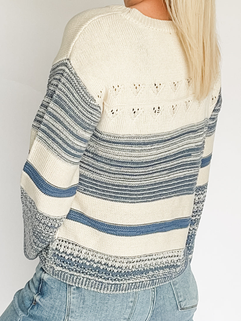 Color Block Bell Sleeve Boat Neck Sweater Slateblue