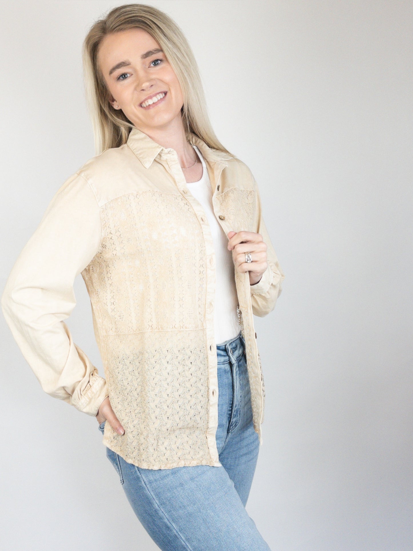 Boho Lace Patchwork Button Down Top