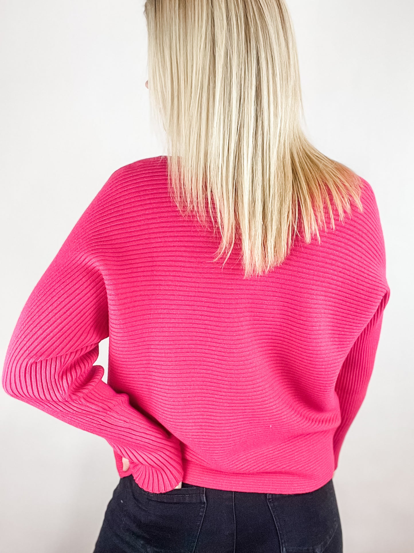 Fuschia Ribbed Curvy Sweater