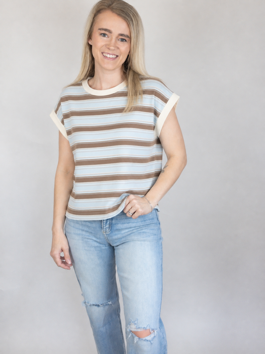 Multi-Color Stripe Crewneck Top