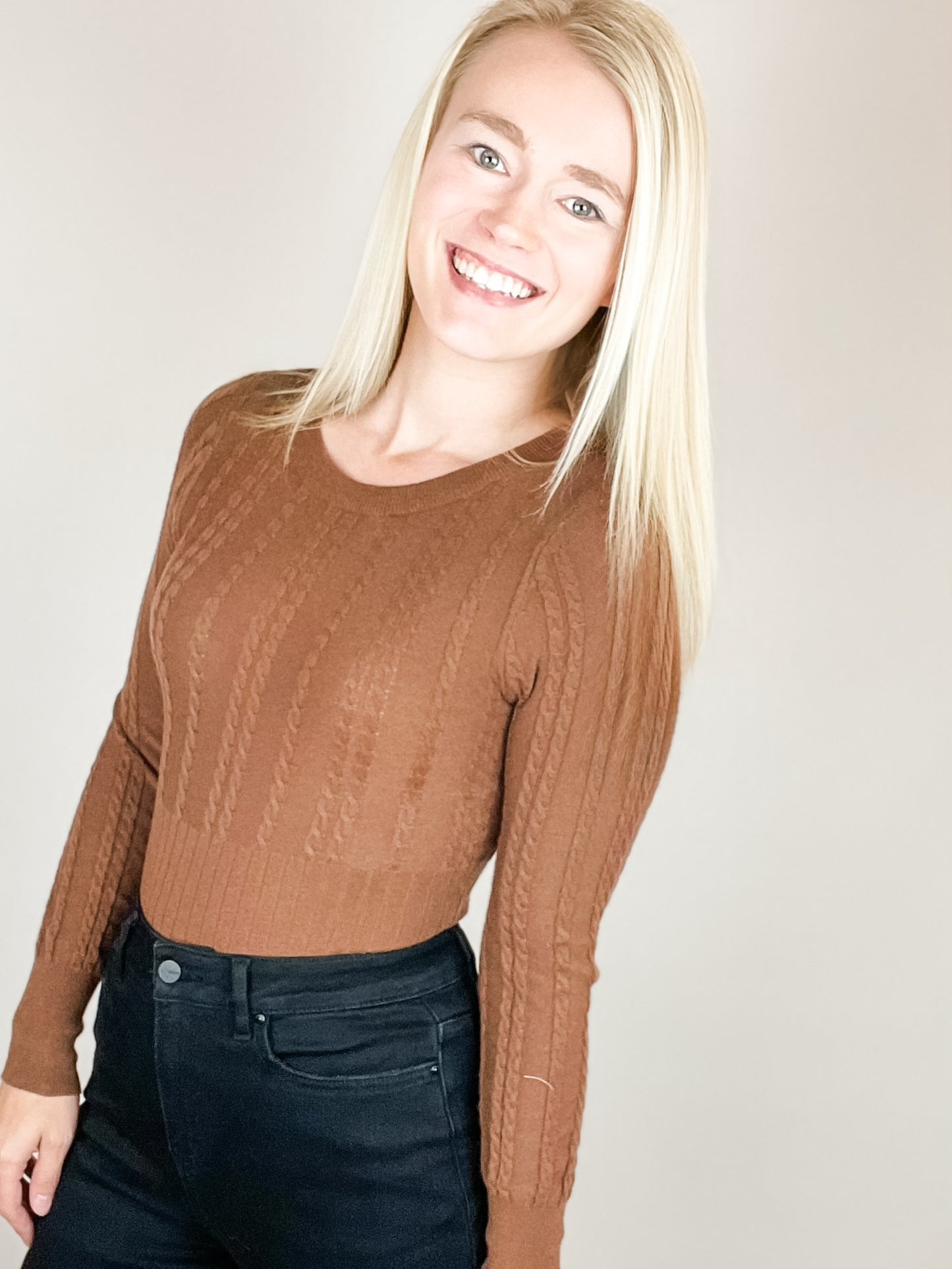 Brown Cable Knit Bodysuit