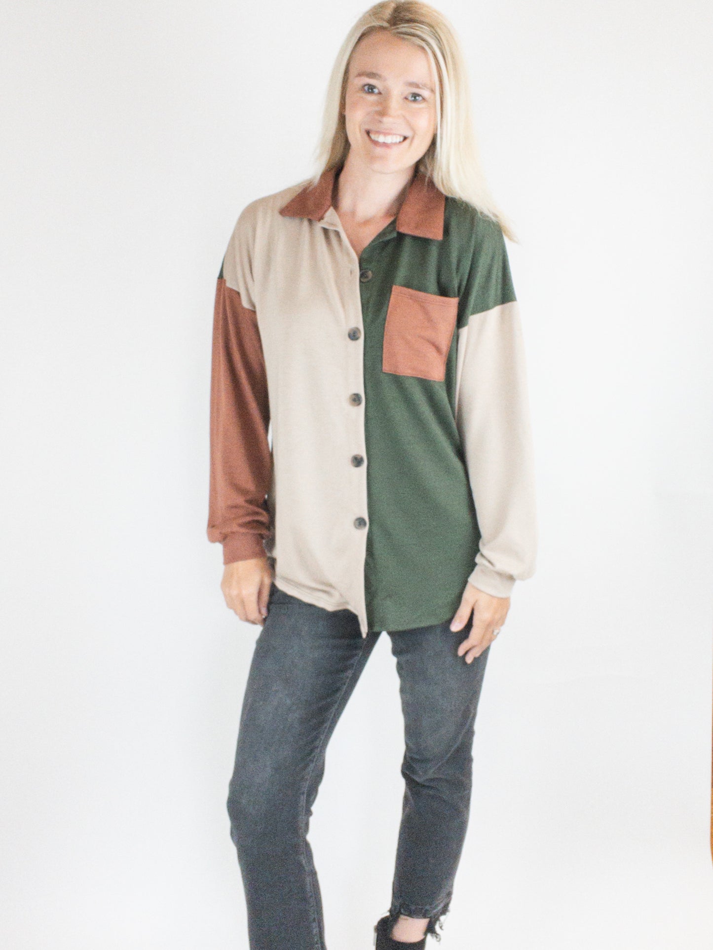 Olive/Rust Color Block Shacket