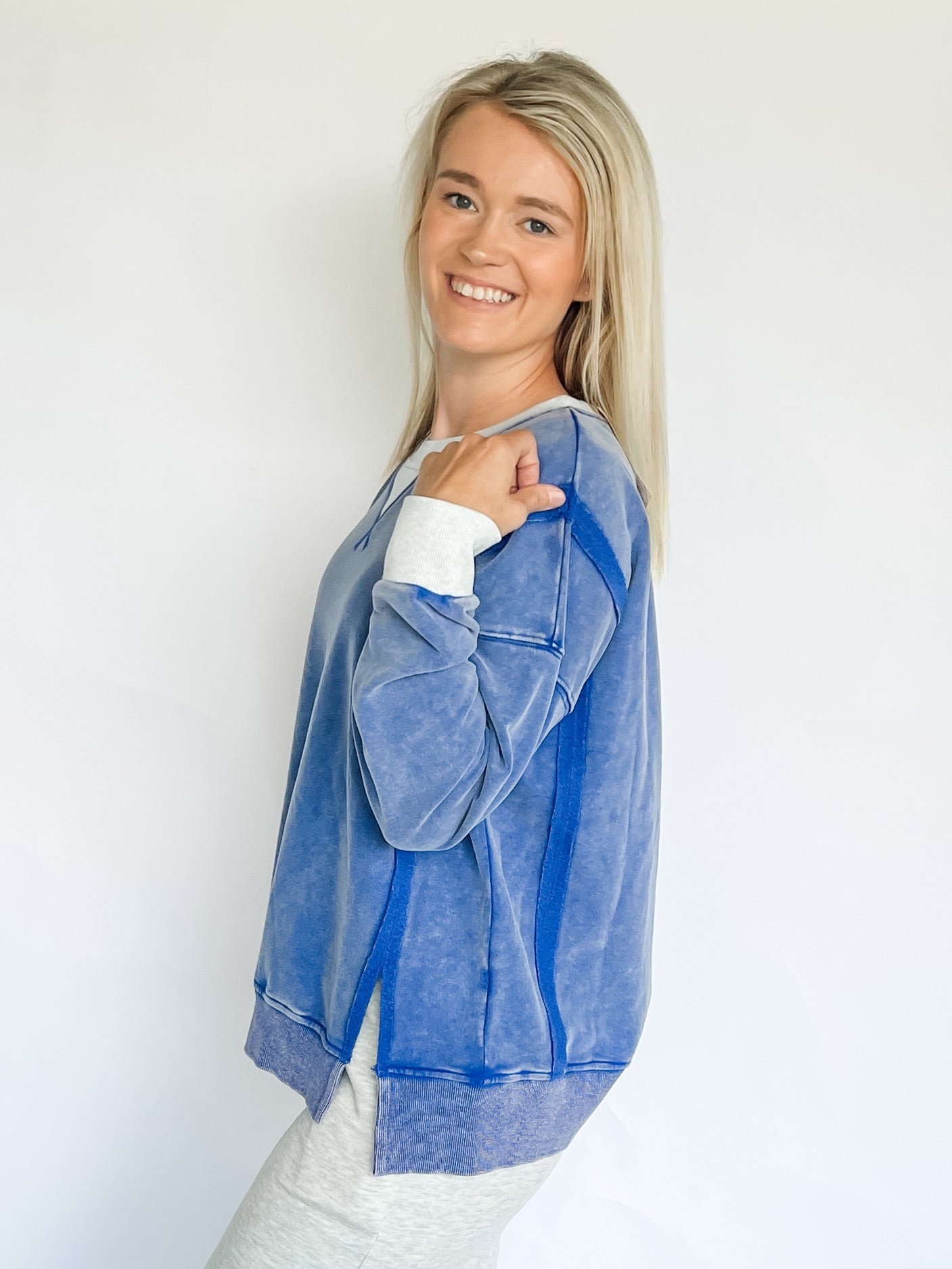 Cobalt Blue Snow Wash Sweatshirt