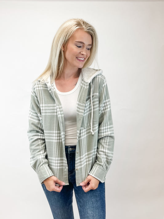 Olive Stone Hooded Flannel