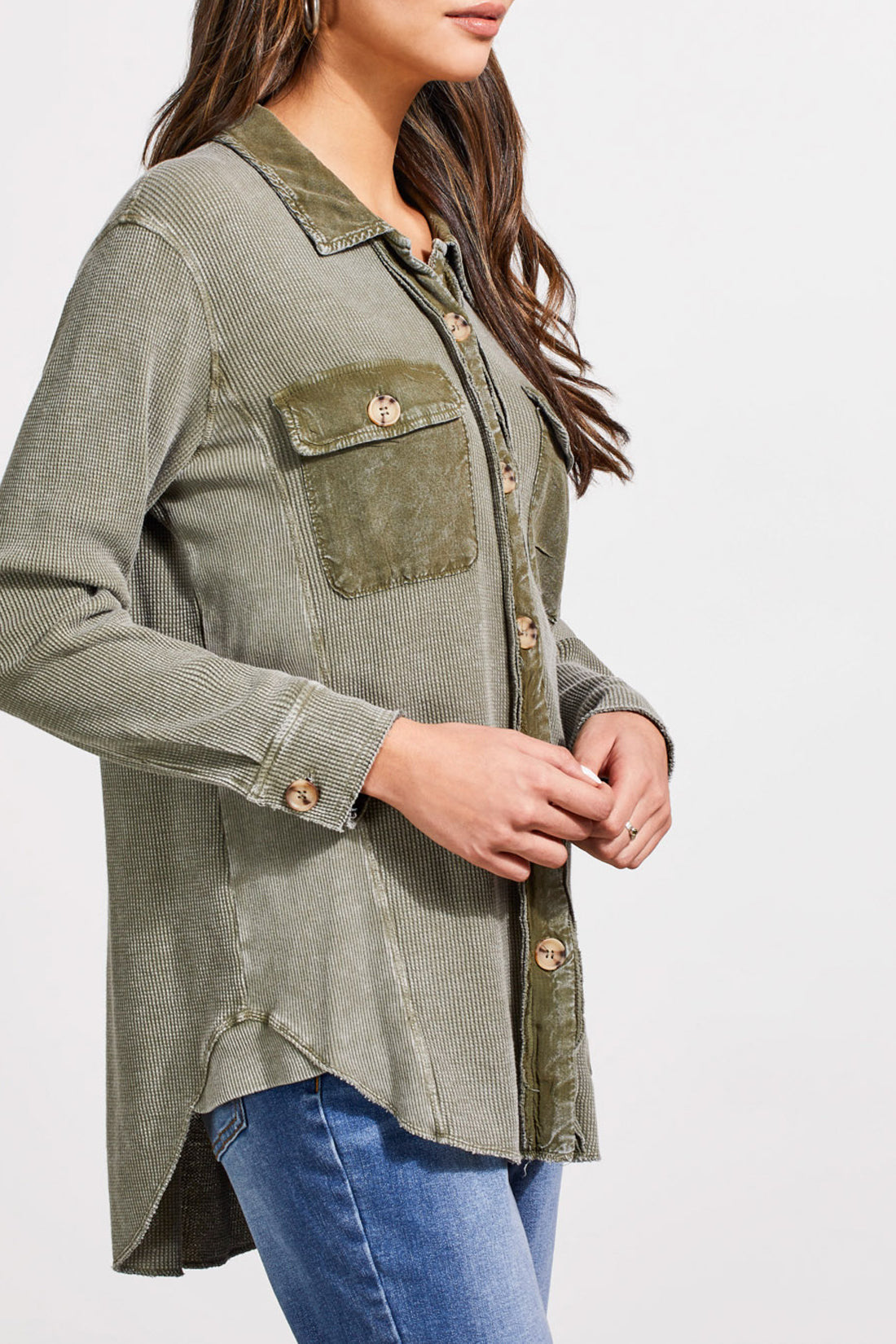 Tribal Waffle Button Down - Olive