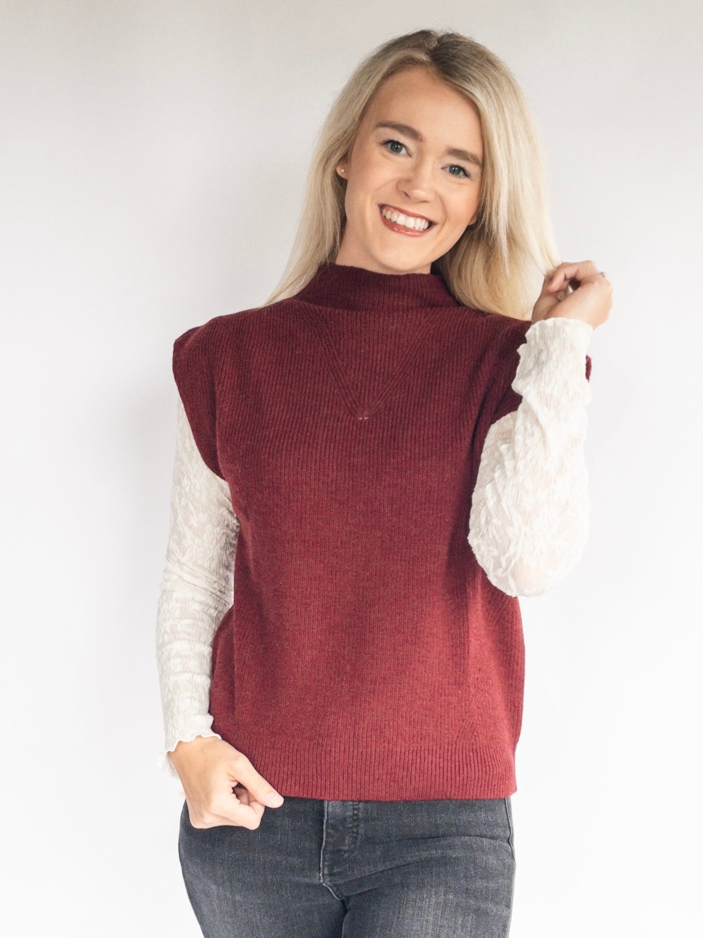 Burgundy Knit Sweater Vest Top